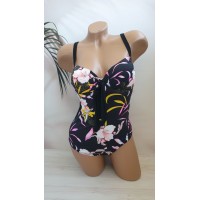 Суцільний жіночий купальник с принтом квіти, 46-52 розмір