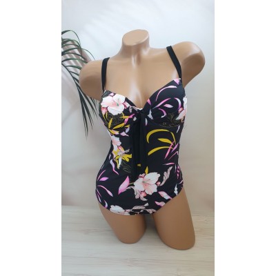 Суцільний жіночий купальник с принтом квіти, 46-52 розмір