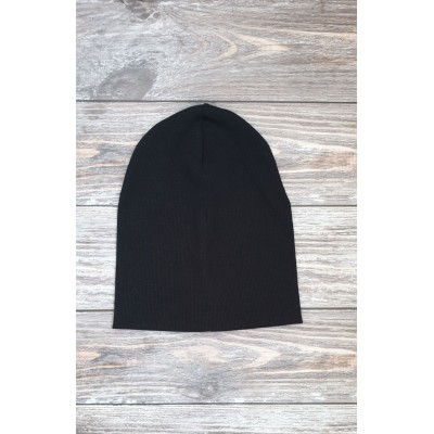 Трикотажна шапка котілок в рубчик - чорна