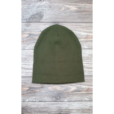 Трикотажна шапка котілок в рубчик - олива