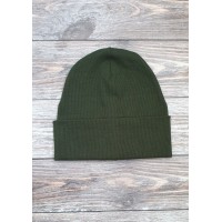 Трикотажна шапка з відворотом в рубчик - олива