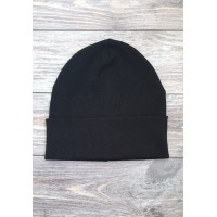 Трикотажна шапка з відворотом в рубчик - чорна