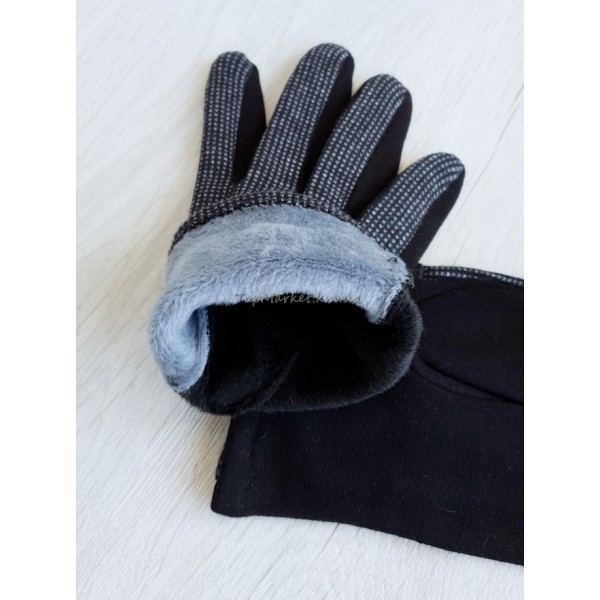 Трикотажні чоловічі рукавиці на флісі, темно-сірі