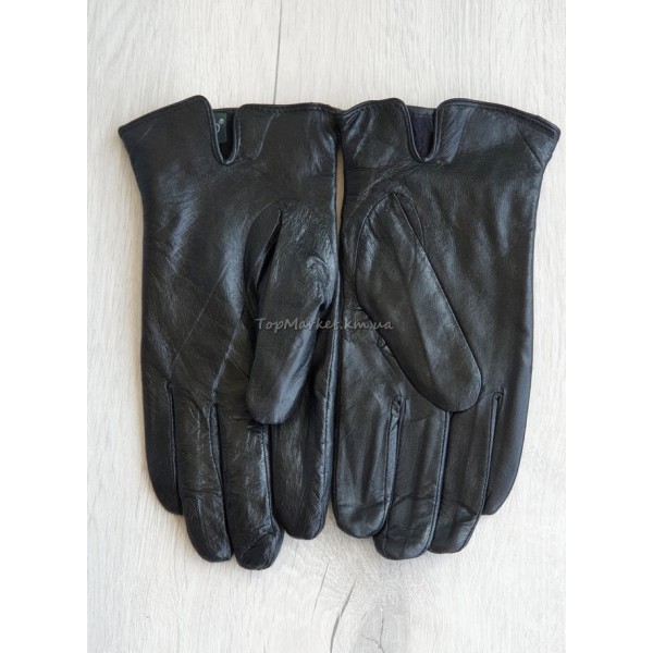Чоловічі рукавиці з натуральної шкіри на флісі - модель "два луча"
