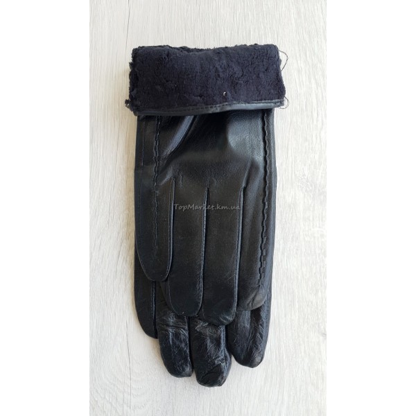 Чоловічі рукавиці з натуральної шкіри на флісі - модель "кнопка/резинка"