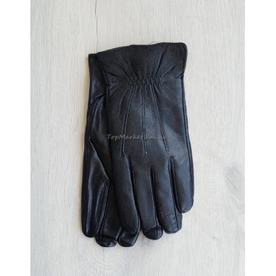 Чоловічі рукавиці з натуральної шкіри на флісі - модель "три луча"