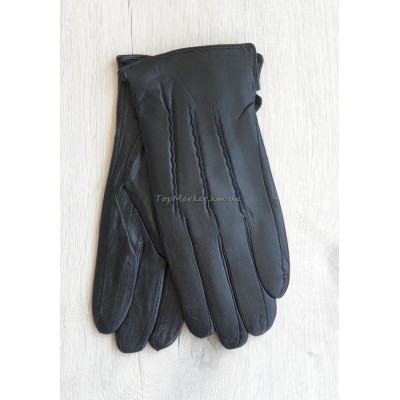 Чоловічі рукавиці з натуральної шкіри на флісі - модель "косички"