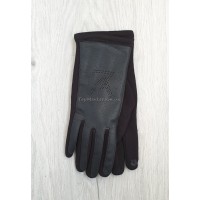 Трикотажні жіночі рукавиці з еко шкірою - модель "LV"