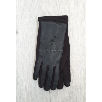 Трикотажні жіночі рукавиці з еко шкірою - модель "LV"
