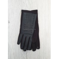 Трикотажні жіночі рукавиці з еко шкірою - модель "квіточки"