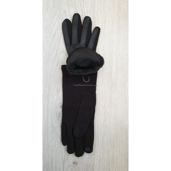 Трикотажні жіночі рукавиці з еко шкірою - модель "хвиля"