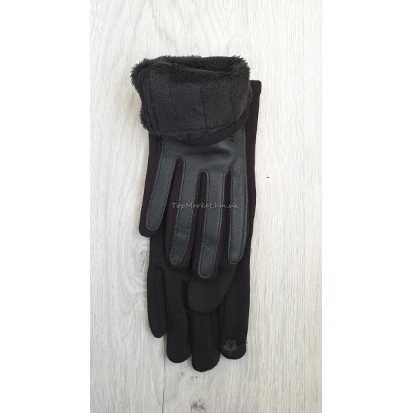 Трикотажні жіночі рукавиці з еко шкірою - модель "сніжинка"