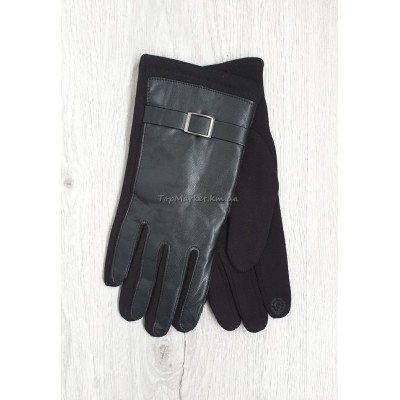 Чоловічі трикотажні рукавиці з еко шкірою - модель "класика"
