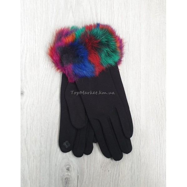 Трикотажні жіночі рукавиці з натуральним хутром