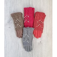 Трикотажні підліткові рукавиці з плетеним верхом, 6-16 років, модель "бусінка"
