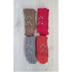 Трикотажні підліткові рукавиці з плетеним верхом, 6-16 років, модель "бусінка"