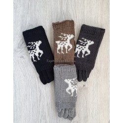 Трикотажні підліткові рукавиці з плетеним верхом, 6-16 років, модель "олені"