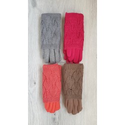 Трикотажні підліткові рукавиці з плетеним верхом, 6-16 років, модель "плетінка"