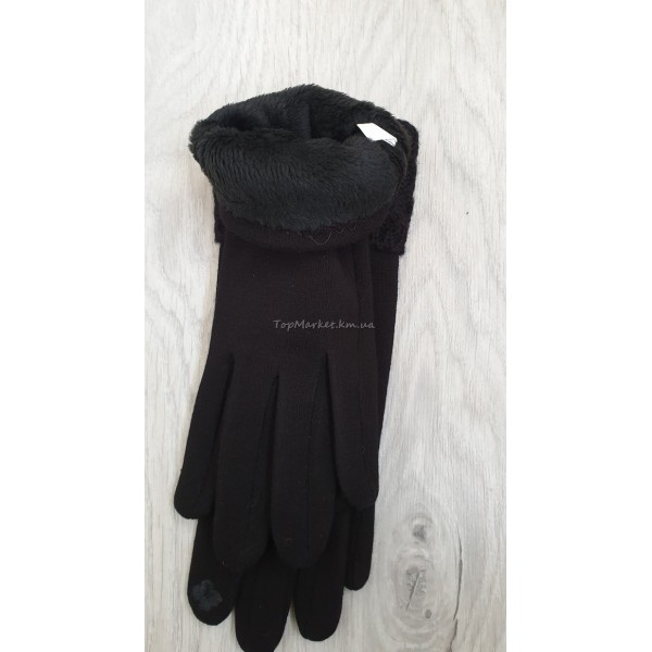 Трикотажні жіночі рукавиці з плетеним манжетом, модель "бусінка"