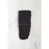 Трикотажні жіночі рукавиці з в'язаним верхом, модель "плетінка"