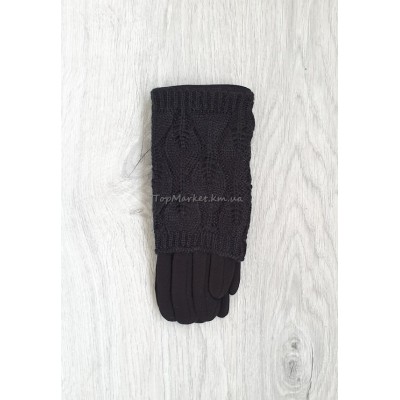 Трикотажні жіночі рукавиці з в'язаним верхом, модель "плетінка"