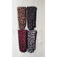 Трикотажні жіночі рукавиці з леопардовим принтом