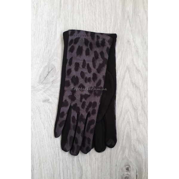 Трикотажні жіночі рукавиці з леопардовим принтом