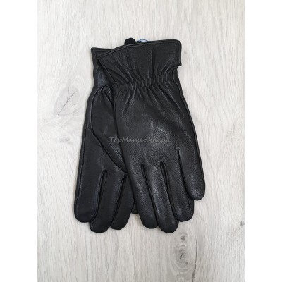 Чоловічі рукавиці з натуральної шкіри на шерсті - модель "під резинку"