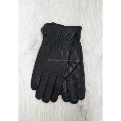 Чоловічі рукавиці з натуральної шкіри на махрі - модель "резинка"