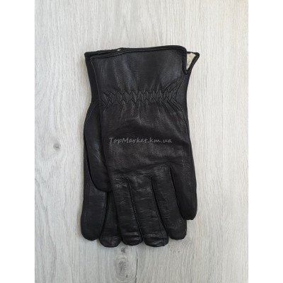 Чоловічі рукавиці з натуральної шкіри на хутрі, внутрішній шов - модель "резинка"