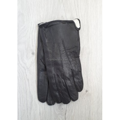 Чоловічі рукавиці з натуральної шкіри на хутрі, внутрішній шов - модель "косичка"