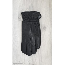 Чоловічі рукавиці з натуральної шкіри оленя на махрі - модель "резинка"
