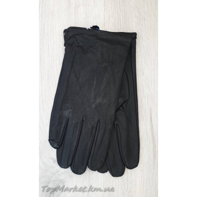 Чоловічі рукавиці з екошкіри на хутрі кролика - модель "розріз збоку"