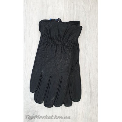 Чоловічі рукавиці з екошкіри на хутрі кролика - модель "резинка"