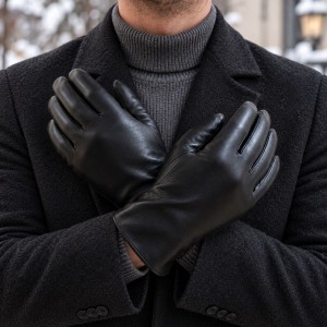 Чоловічі рукавиці з натуральної шкіри на хутрі - модель "класика"