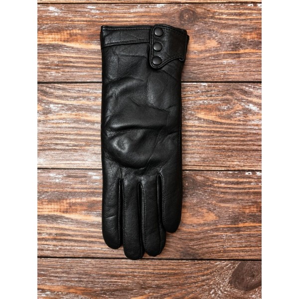 Жіночі шкіряні рукавиці на натуральному хутрі - модель гудзик